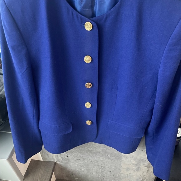Vintage royal blue with golden metal button tweed crew neck jacket size L - Picture 4 of 11